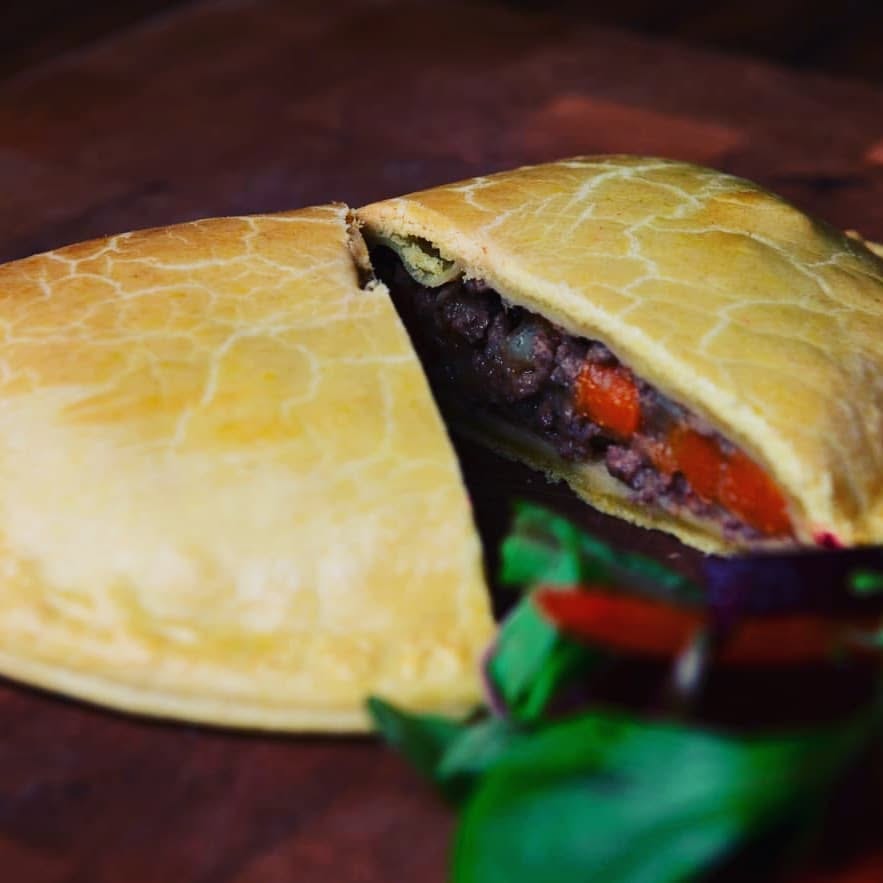 Fresh pasty, cut open